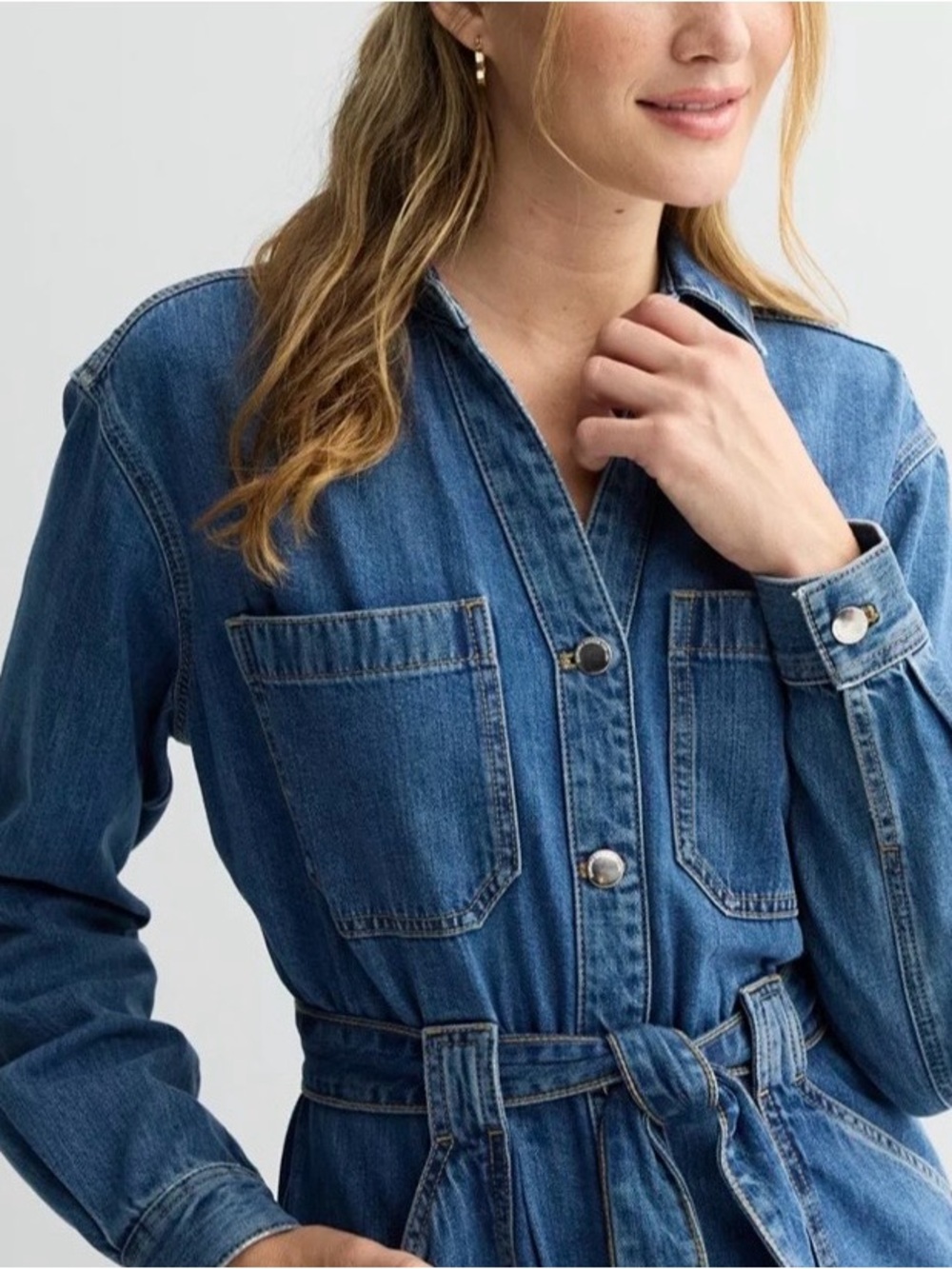 Sonoma Denim Midi Shirt Dress Tie Waist Utility Pockets XXL - Picture 4 of 13
